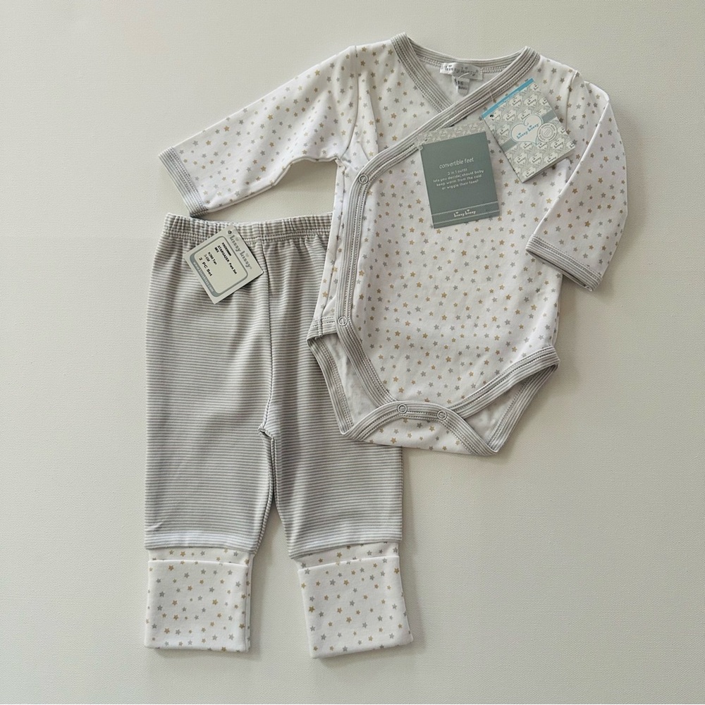 Kissy Kissy 3-6 Months Baby Boy Bodysuit Pant Set Pima Cotton Stargazer NWT Gray